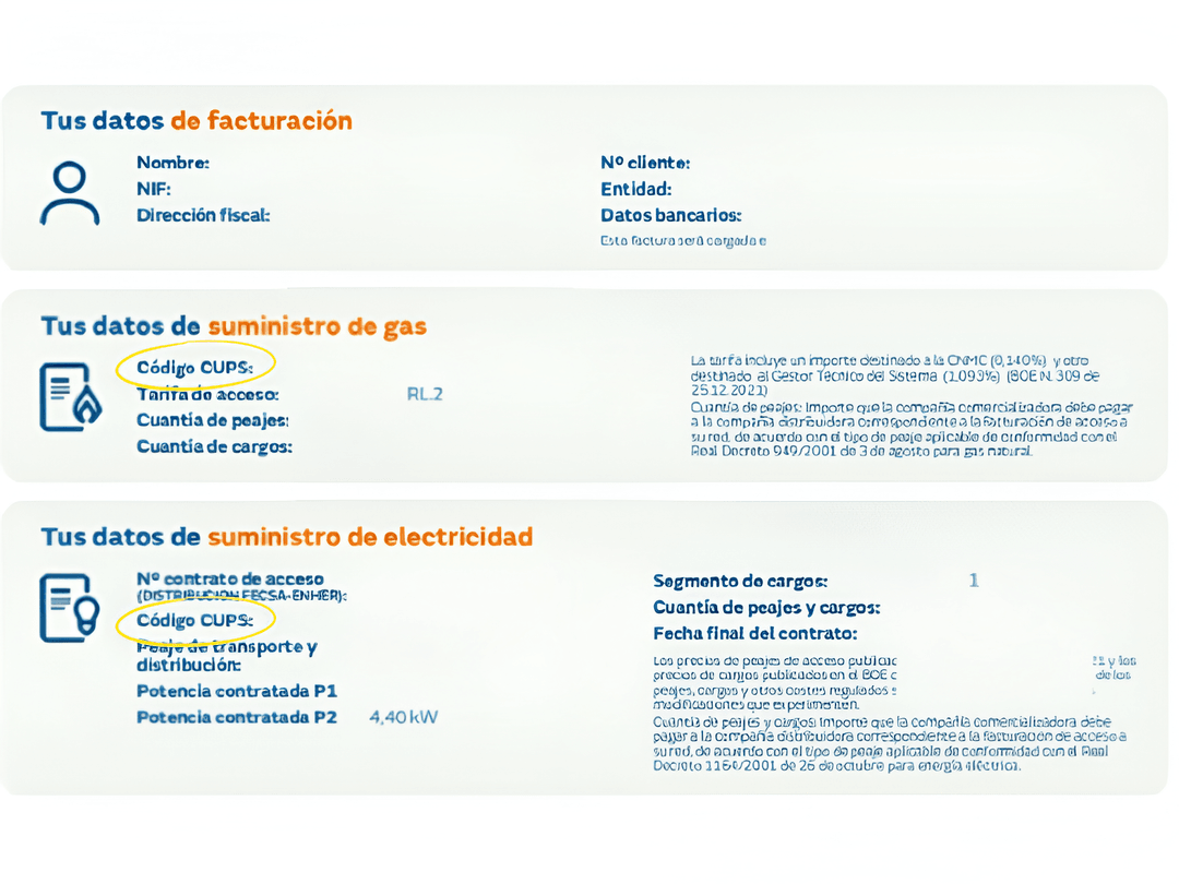 Identificación CUPS en factura